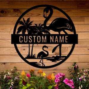 Custom Metal Flamingo Sign, Tropical Flamingo Sign, Personalized Gift, Patio Steel Decor, Outdoor Pool Sign,Lake House Gift,Beach Home Decor image 6