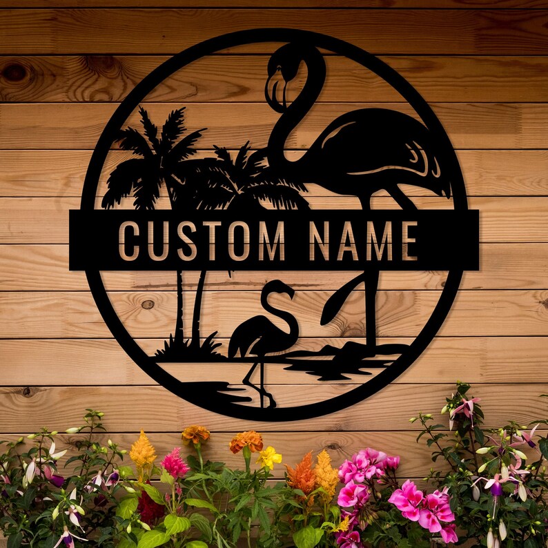 Custom Metal Flamingo Sign, Tropical Flamingo Sign, Personalized Gift, Patio Steel Decor, Outdoor Pool Sign,Lake House Gift,Beach Home Decor image 6