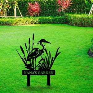 Custom Heron Metal Garden Decor, Heron Stakes, Wildlife Bird Decor, Yard Art, Personalized Garden Name Sign, Beach House Decor New Home Gift