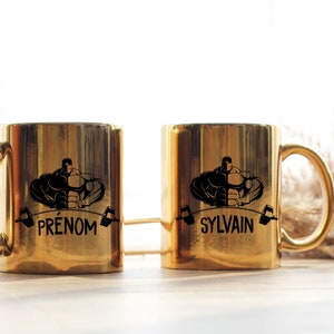Muscular First Name Mug - Customizable Ceramic Mug - Original Gift Idea Sportsman Fitness Sport Muscles - Gold Golden Silver