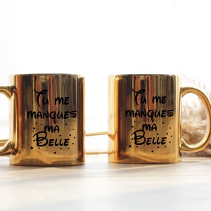 Mug I Miss You My Beauty - Personalized Ceramic Mug - Original Gift Idea Friendship Girlfriend Colleague - Gold Golden Silver