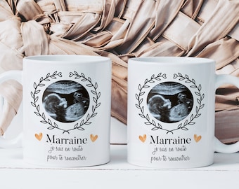 Mug Godmother I'm On The Way - Goddaughter Godson - Ceramic Mug - Gift Idea Ultrasound Pregnancy Announcement Baby Birth