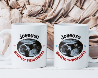 Mug Joyeuse Saint-Valentin - Futurs Papas - Tasse en Céramique - Idée Cadeau Annonce de Grossesse Echographie Bébé Fille ou Garçon