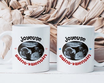 Happy Valentine's Day Mug - Future Dads - Ceramic Cup - Gift Idea Pregnancy Announcement Ultrasound Baby Girl or Boy