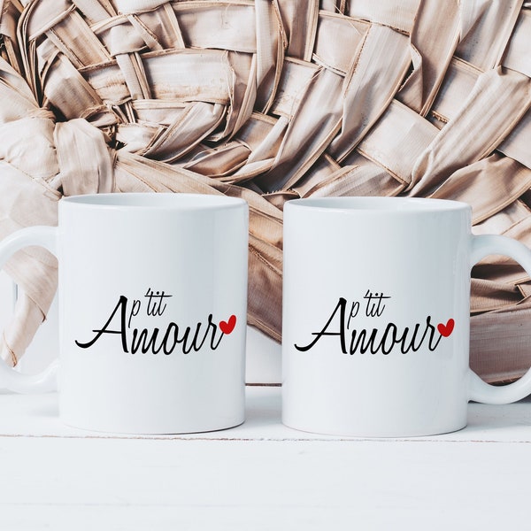 Mug P'tit Amour - Tasse en Céramique - Idée Cadeau Saint-Valentin - Couple - Amoureux - Mignon - Cœur -Mugs Magiques Thermoréactifs