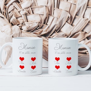 Mom and her Little Hearts Mug - Personalized Ceramic Cup - Original Gift Idea for Mother&#39;s Day - Mamounette - For Mom
