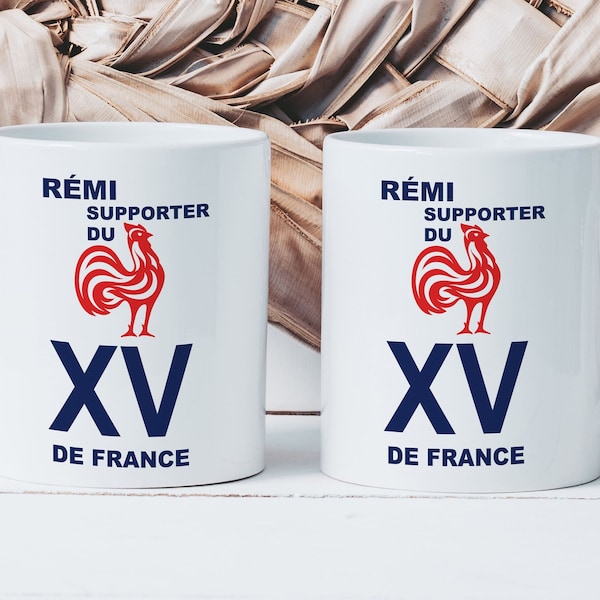 Mug Supporter du Xv de France de Rugby - Tasse Magique Homme - Idée Cadeau Prénom Personnalisable - Fête des Pères - Rugbyman