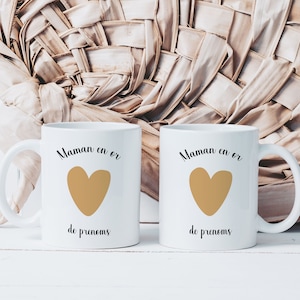 Gold Mom Mug - Personalized Ceramic Cup - Original Gift Idea for Mother&#39;s Day - Customizable Children&#39;s First Name
