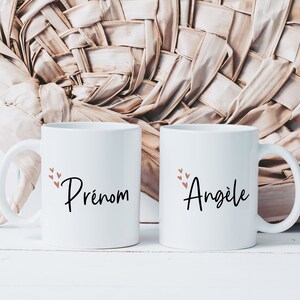 Personalizable Heart First Name Mug - Personalized Ceramic Cup - Original Gift Idea for Woman Girlfriend Friend Colleague Cute