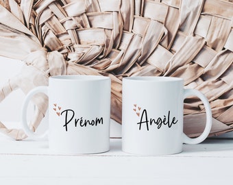 Personalizable Heart First Name Mug - Personalized Ceramic Cup - Original Gift Idea for Woman Girlfriend Friend Colleague Cute