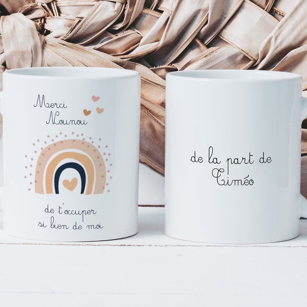 Mug Merci Nounou - Tasse en Céramique - Idée Cadeau Prénom Personnalisable - Nourrisse - Noël