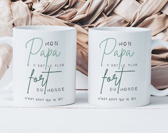 Taza Mi papá más fuerte - Día del padre - Nombre personalizable - Taza de cerámica - Idea de regalo - Tazas mágicas