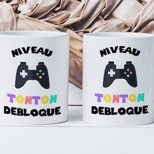 Mug Niveau Tonton Débloqué Tasse en Céramique Idée Cadeau Annonce de Grossesse Naissance Gamer Geek Jeux Vidéos Oncle Mug Blanc