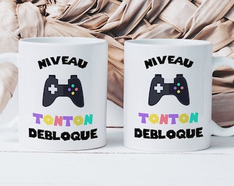 Mug Niveau Tonton Débloqué - Tasse en Céramique - Idée Cadeau Annonce de Grossesse - Naissance - Gamer Geek Jeux Vidéos Oncle