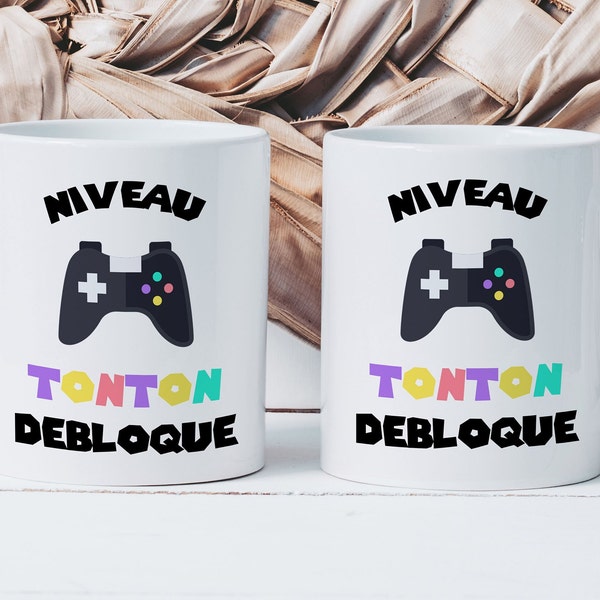 Mug Niveau Tonton Débloqué - Tasse en Céramique - Idée Cadeau Annonce de Grossesse - Naissance - Gamer Geek Jeux Vidéos Oncle