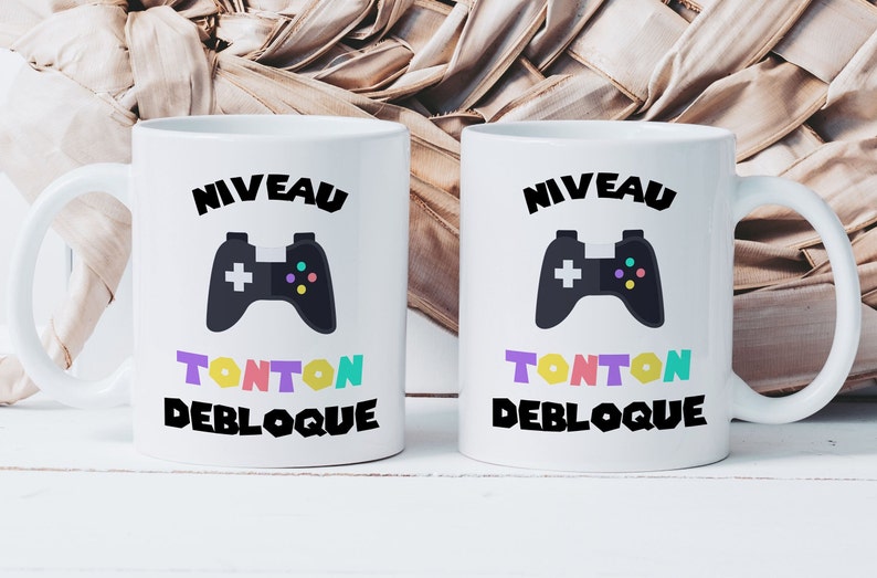 Mug Niveau Tonton Débloqué Tasse en Céramique Idée Cadeau Annonce de Grossesse Naissance Gamer Geek Jeux Vidéos Oncle Mug Blanc