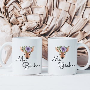 Mug Mug My Biche - Ceramic Mug to Offer - Original Gift Idea for Women - Bichette Friend Girlfriend Colleague Flower Cute Animal