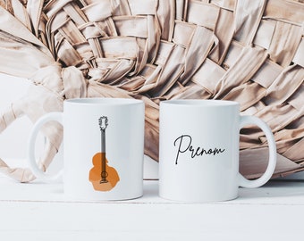 Mug Guitare Prénom Personnalisable - Tasse en Céramique Personnalisée - Idée Cadeau Originale Pour Guitariste Musicien Musique