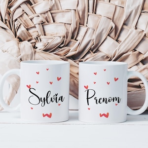Valentine&#39;s Day Mug - Small Hearts with Customizable First Name - Ceramic Mug - Gift Idea for Women, Friendship, Love