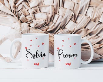 Valentine's Day Mug - Small Hearts with Customizable First Name - Ceramic Mug - Gift Idea for Women, Friendship, Love