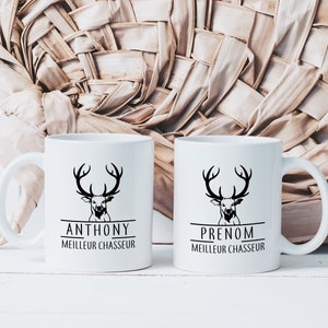 Mug Tasse Meilleur Chasseur - Tasse en Céramique Prénom Personnalisable - Idée Cadeau Originale - Homme Chasse Cerf Offrir Noël