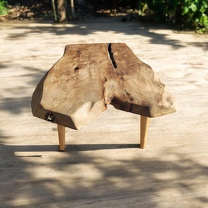 Rustic Unique Walnut Wood Coffee Table with Legs, Farmhouse Live Edge Side Table, Wooden Furniture for Home Decor (WG-1043)