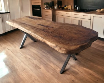 Rustic Walnut Table, Wood Dining Table, Live Edge Table, Unique Dining Room Walnut Table, Solid Wood Table - 2 Options