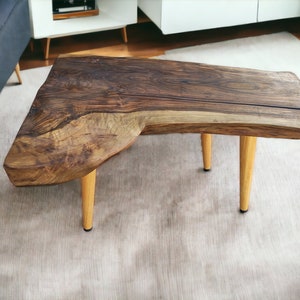 Living Room Design, Boho Coffee Table, Unique Walnut, Home Decor, Live Edge Table, Mid Century Modern, Wood Coffee Table  (WG-1090)