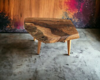 Mesa de centro Walnut Live Edge, mesa de madera maciza, diseño único, mesa auxiliar de madera, muebles rústicos, moderno único de mediados de siglo (WG-1052)