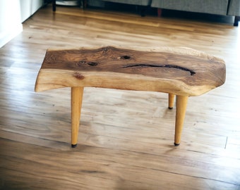 Walnut, Live Edge Coffee Table, Solid Wood Table, Unique Design, Wooden Side Table, Rustic Furniture, Unique Mid Century Modern (WG-1101)