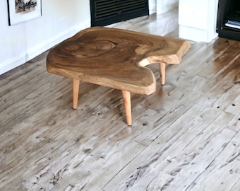 Table basse artisanale en noyer Live Edge - Décoration de ferme rustique (WG-006) WodyGody