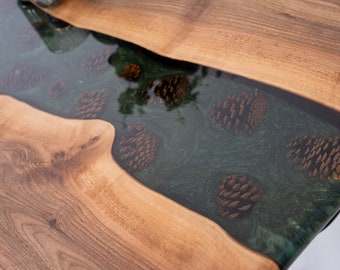 Cone Forest River Nussbaum Tisch, Epoxy Flusstisch, Esstisch aus Holz, Epoxy Küchentisch, Einzigartiger Couchtisch - WodyGody