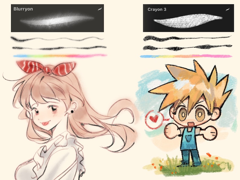 Pode incluir: Uma ilustra&ccedil;&atilde;o digital de dois personagens de desenho animado. Uma menina com uma faixa de cabe&ccedil;a listrada de vermelho e branco e um menino com cabelo loiro espetado. A menina est&aacute; vestindo um vestido branco e o menino est&aacute; vestindo uma camisa azul e um macac&atilde;o. O fundo &eacute; de cor bege claro com algumas flores.