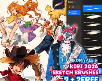 Anime Procreate Brush Set 2026 | Kiriato 7 + 2 FREE Brushes for Sketching, Lineart & Painting
