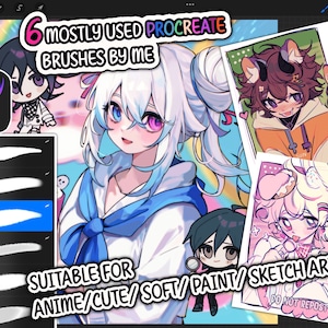6 Anime procreate brushes I use mostly, soft and sketchy!