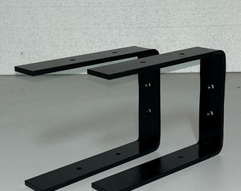 Heavy-Duty Black Iron Shelf Bracket Pair, Wall Mounted U-Shaped Shelf Support, Rustic Industrial Metal Bracket, Farmhouse Decor