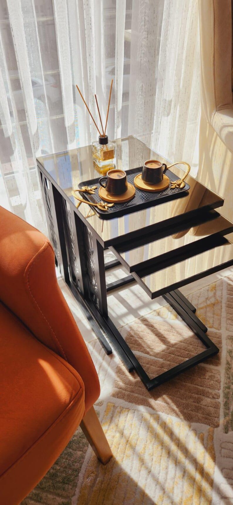 Metal Luxury Set of 3 Coffee Side Table, Practical Space-saving Nesting ...