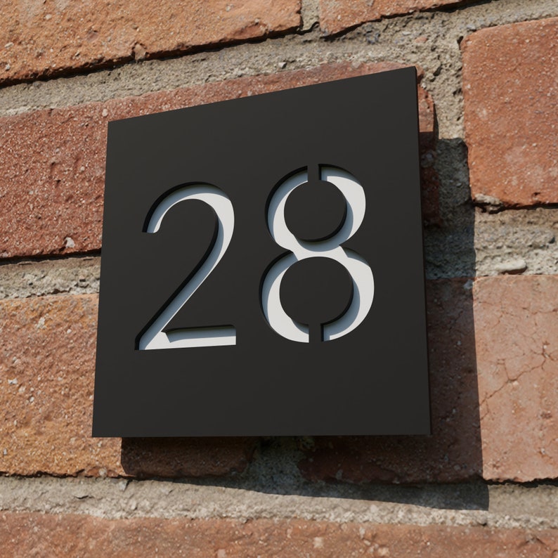 Modern floating house number sign, Custom matt black acrylic house numbers, Bespoke house address numbers plaque Hollow Design image 5