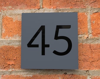 Anthracite Grey House Number Sign, Bespoke Modern Square House Address Plaques