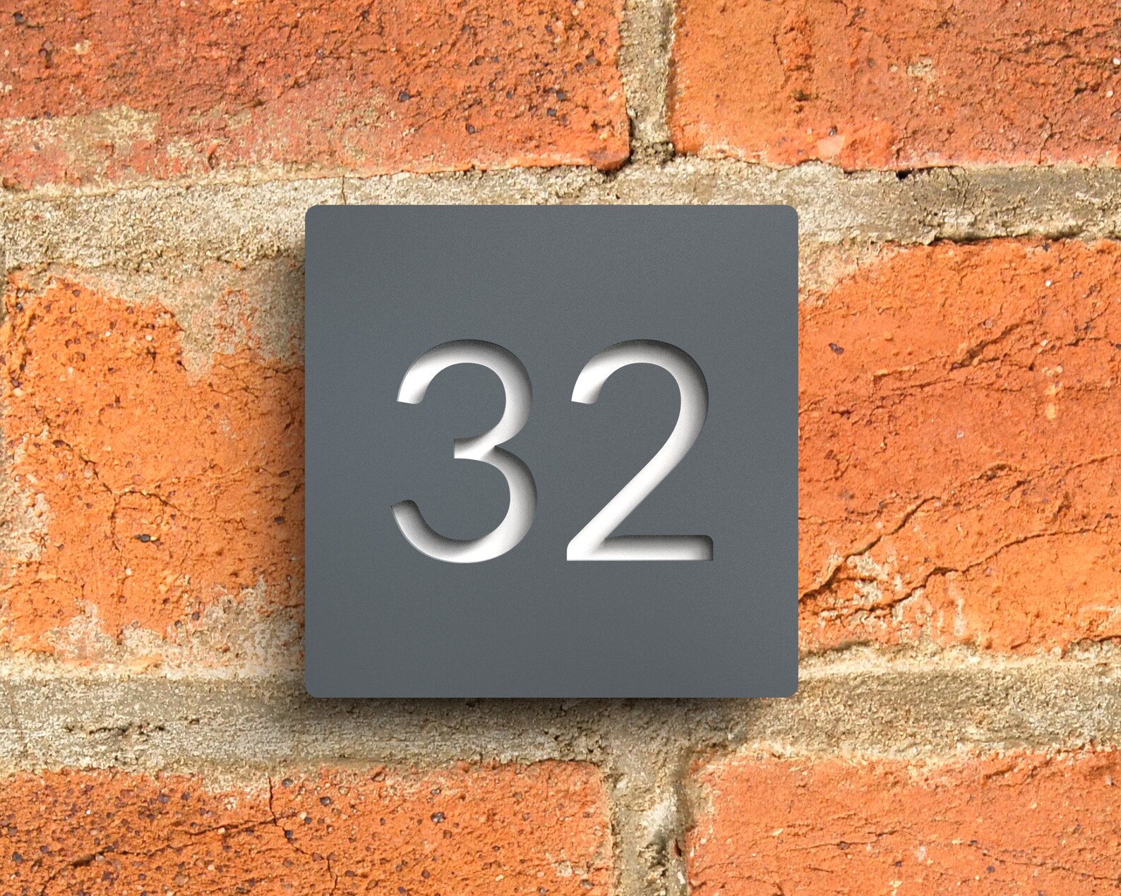 Anthracite Grey House Number Sign, Bespoke Modern Square House Address