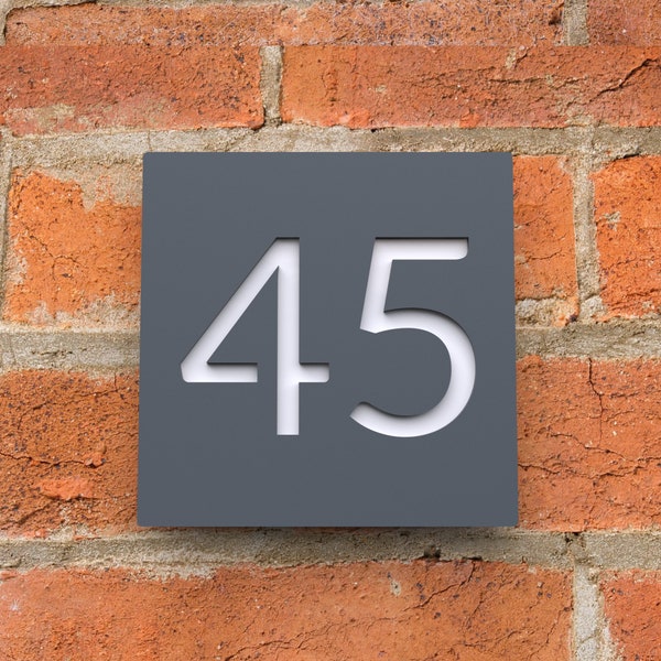 Anthracite Grey House Number Sign, Bespoke Modern Square House Address Plaques