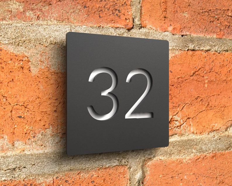 Modern floating house number sign, Custom matt black acrylic house numbers, Bespoke house address numbers plaque Hollow Design image 2