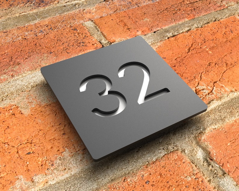 Modern floating house number sign, Custom matt black acrylic house numbers, Bespoke house address numbers plaque Hollow Design image 1