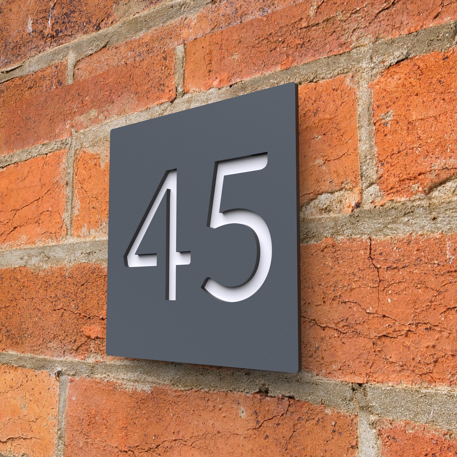 Anthracite Grey House Number Sign, Bespoke Modern Square House Address