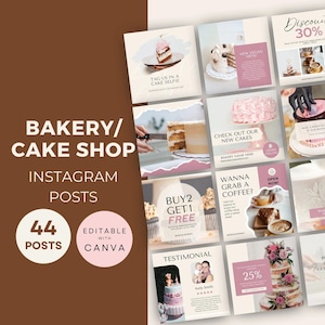 Bakery Instagram Post Templates, Cake Shop Social Media Marketing, Editable Canva Template, Coffee Bake Shop, Pink Bakery Branding,