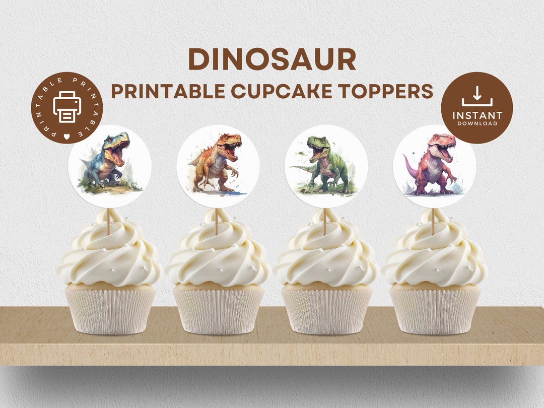 Dinosaur Cupcake Toppers Printable, Dino Party Decorations, T-rex Cake ...