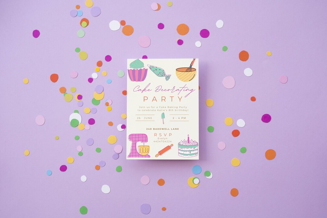 Cake Event Invite Baking Party Invitation, Editable Canva Template, Cake Decorating Party ...