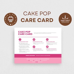 Cake Pop Care Card Canva Template, Bakery Stationery, Cakesicle Care Instructions, Care Guide, Home Baking Business, Instant Download