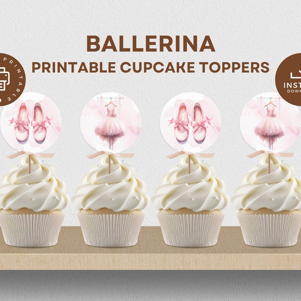 Ballerina Cupcake Toppers Digital, Ballet Shoes, Pink Tutu Cake Toppers, Printable Cake Toppers, Ballerina Party Decor, Instant Download,