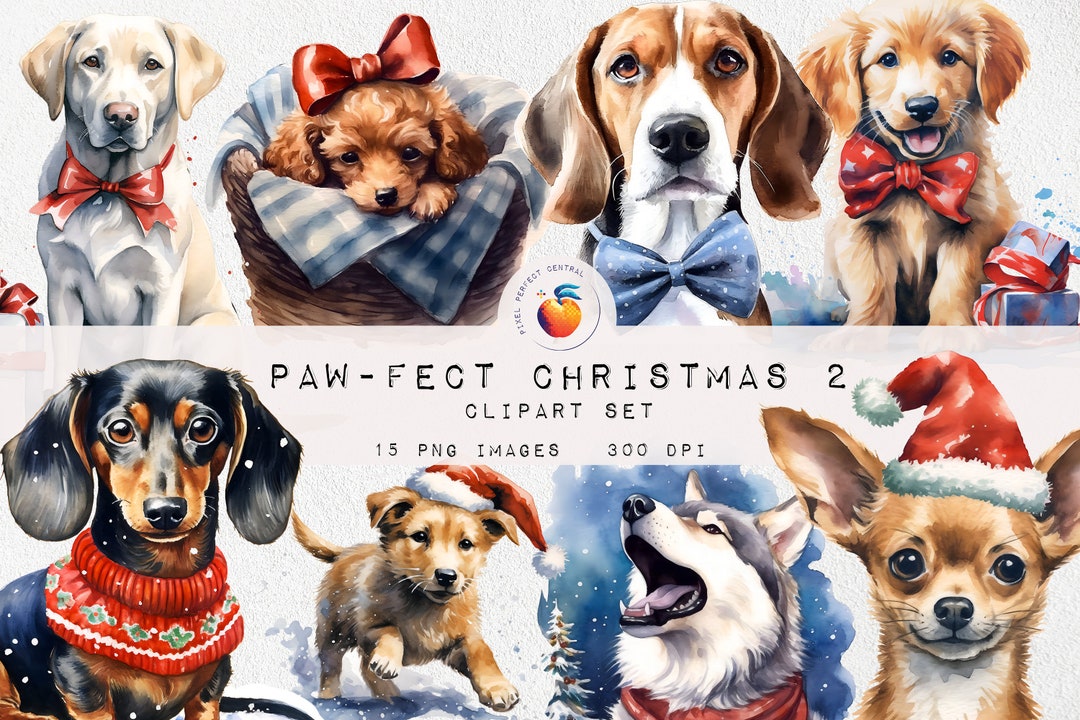 Watercolor Christmas Puppy Clipart Xmas Clip Art Dog Instant Download ...